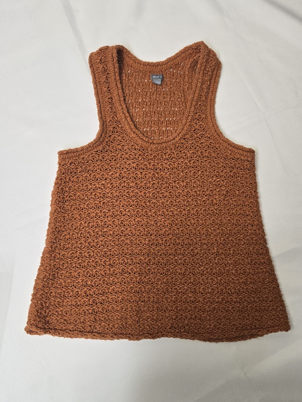 Aerie Womens Small Burnt Orange Crochet Open Knit Crop Tank Top Boho Beach